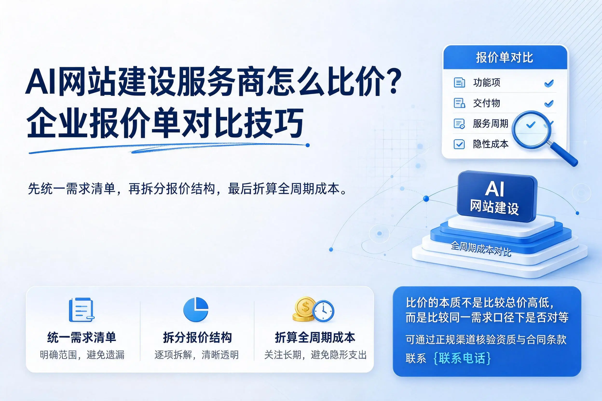 AI网站建设服务商怎么比价？三明企业报价单对比技巧