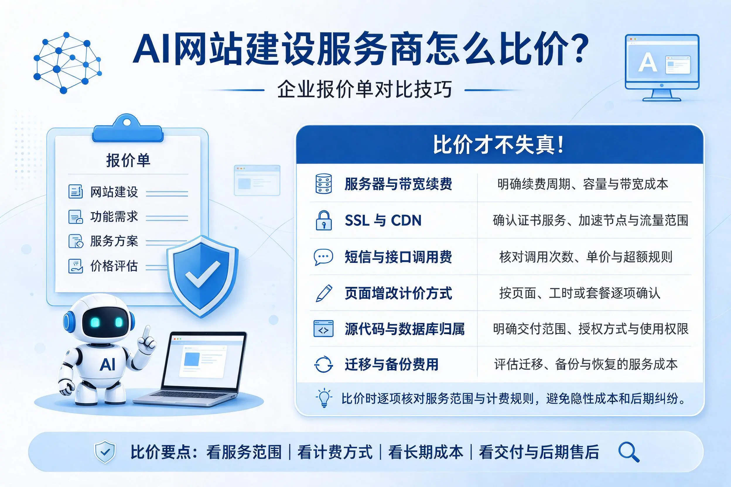 AI网站建设服务商怎么比价？三明企业报价单对比技巧
