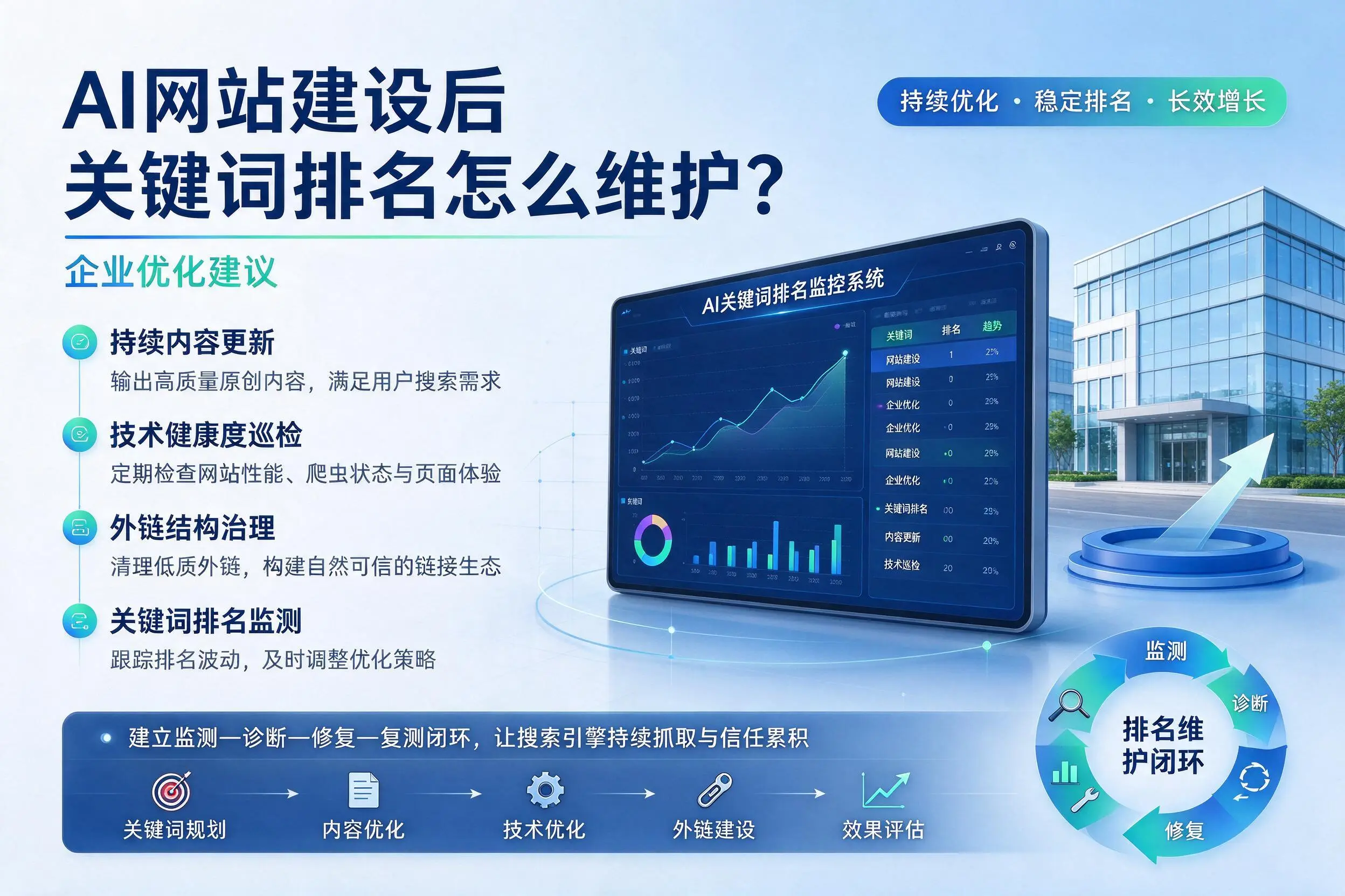 AI网站建设后关键词排名怎么维护?三明企业优化建议
