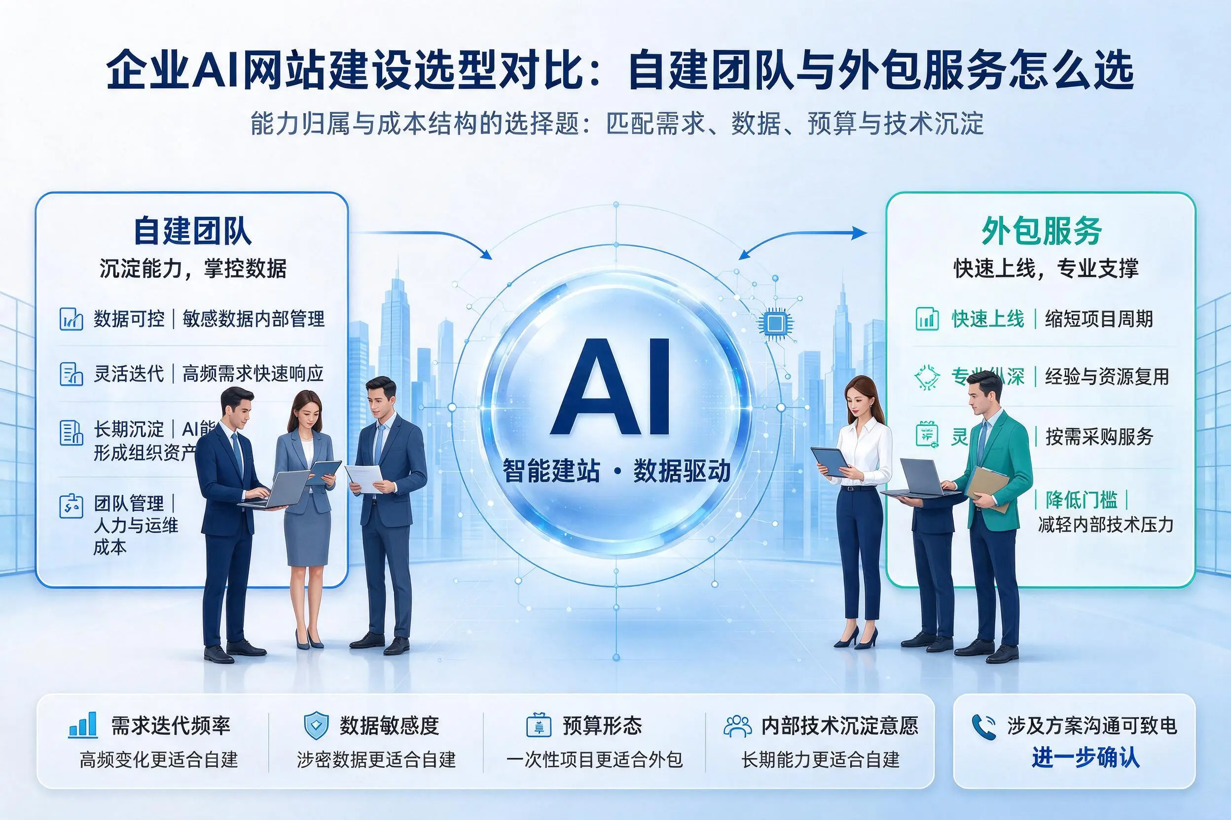三明企业AI网站建设选型对比:自建团队与外包服务怎么选